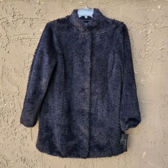 Kenneth Cole New York Black Button Front Teddy Coat - Picture 1 of 16